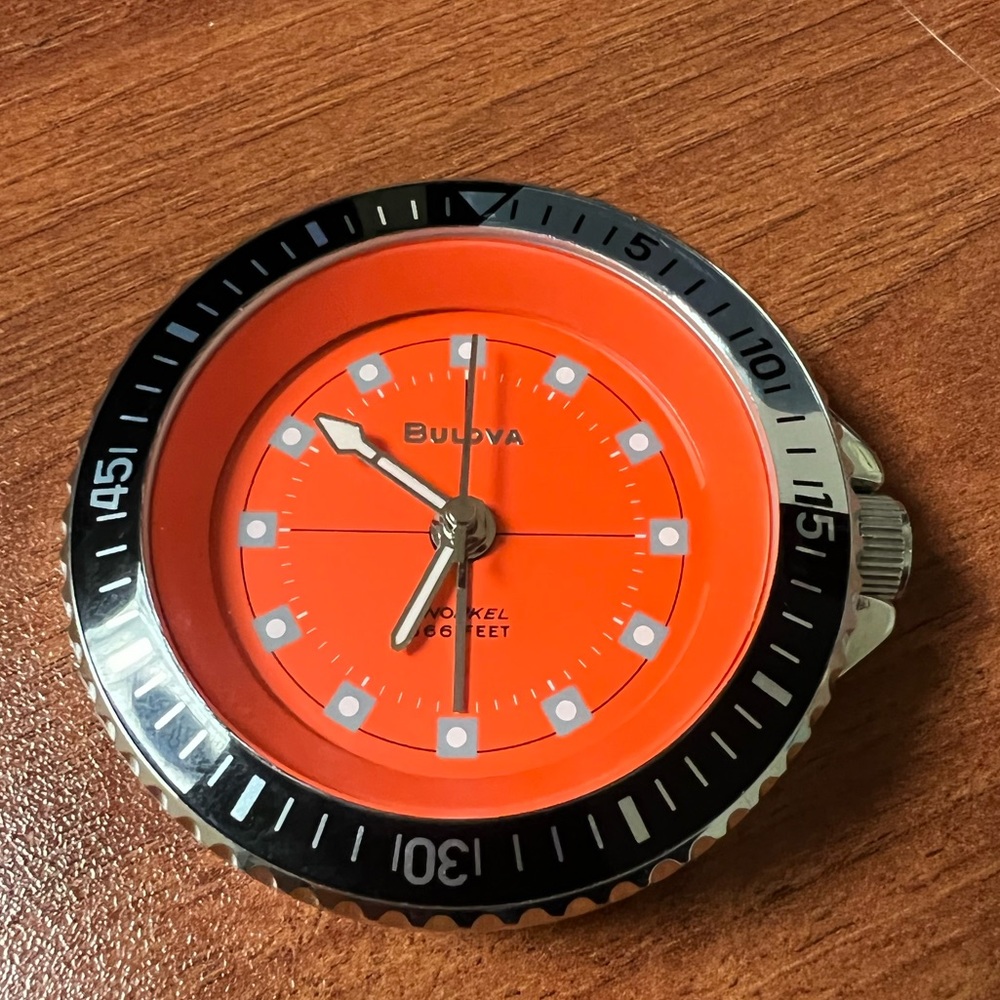 Bulova Orange Stainless Steel Diver Snorkel 666 Travel Alarm Watch
